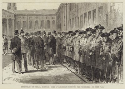 Bicentenary of Chelsea Hospital, Duke of Cambridge inspiserer pensjonistene (gravering) av English School