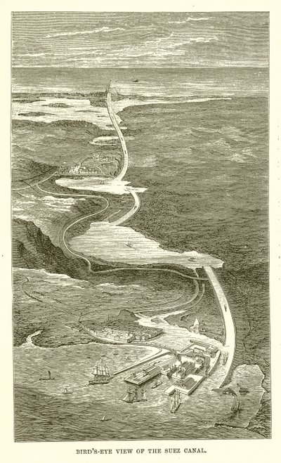 Fugleperspektiv over Suez-kanalen av English School