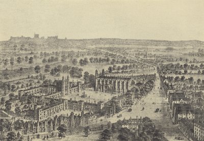 Fugleperspektiv av Eton og Windsor (gravyr) av English School