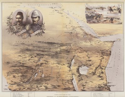 Fugleperspektiv av Soudan og landene rundt (chromolitho) av English School