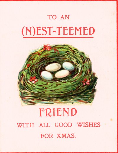 Fuglerede med egg, julekort av English School