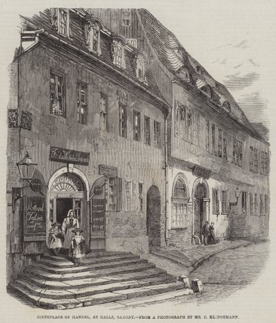 Fødested til Handel, i Halle, Sachsen (gravering) av English School