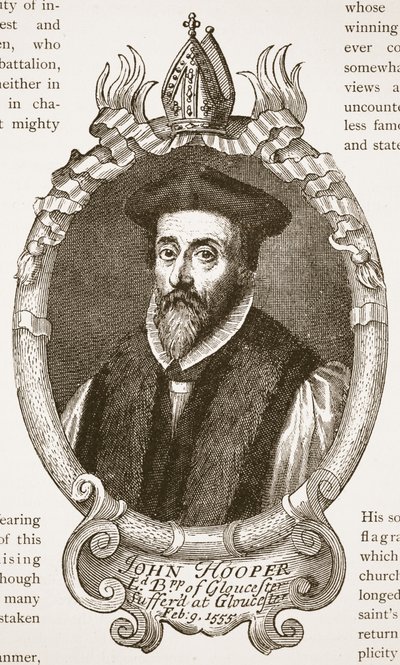 Bishop Hooper, illustrasjon fra The Church of England: A History for the People av H.D.M. Spence-Jones, pub. ca. 1910 (sepia-bilde) av English School