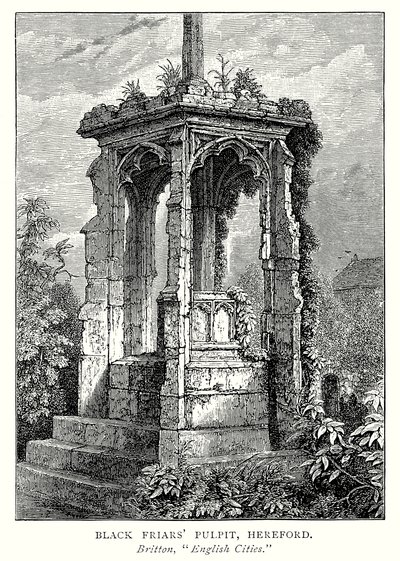 Svartemunkenes prekestol, Hereford (gravering) av English School