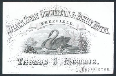 Black Swan Commercial & Family Hotel, Sheffield, handelskort av English School