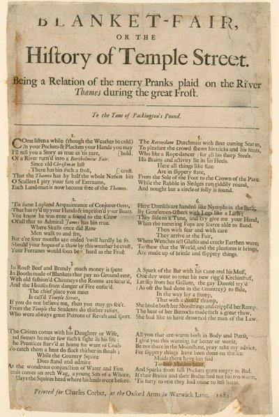 Teppemesse. Dikt om Frost Fair fra 1684 av English School