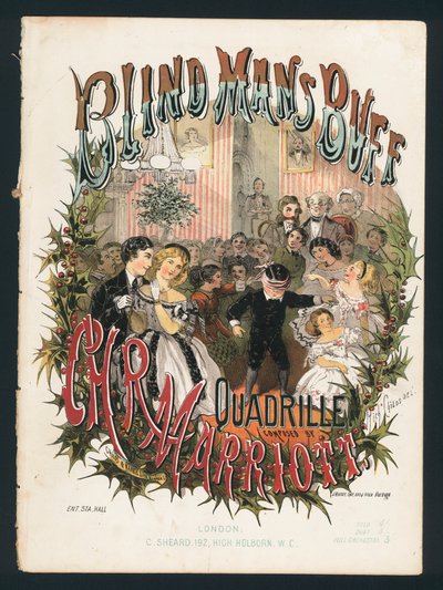 Blind Man's Buff, quadrille av CHR Marriott, viktoriansk noteomslag (farge litho) av English School