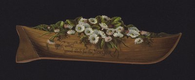 Båt fylt med tusenfryd, nyttårshilsenkort, slutten av 1800-tallet eller begynnelsen av 1900-tallet (chromolitho) av English School