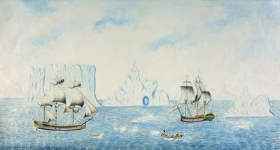 Båter som samler is, ca. 1773 (wc på papir) av English School