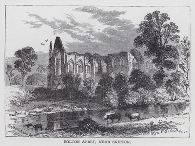 Bolton Abbey, nær Skipton (gravering) av English School