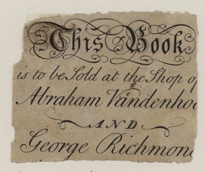 Bokhandlere, Abraham Vandenhoeck og George Richmond, handelskort av English School