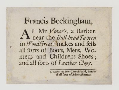 Støvler og skomakere, Francis Beckingham, byttekort av English School