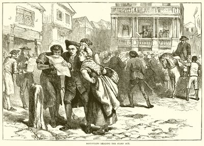 Bostonboere som leser frimerkeloven av English School