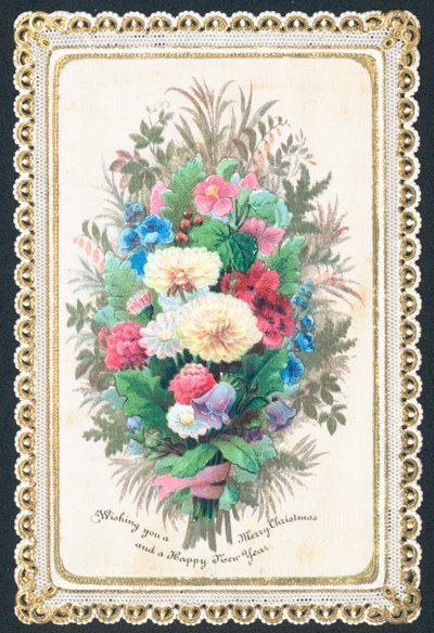 Bukett med blomster, julekort av English School