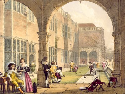 Bowls on the Terrace at Bramshill i 1600, fra Architecture of the Middle Ages av Joseph Nash, utgitt i 1838 av English School