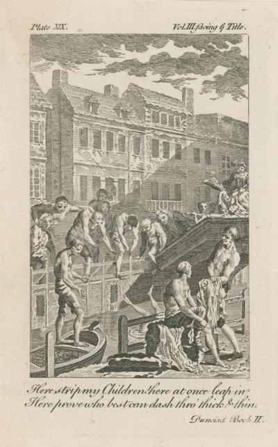 Gutter som bader i Fleet Ditch ved Bridewell Bridge i 1728 av English School
