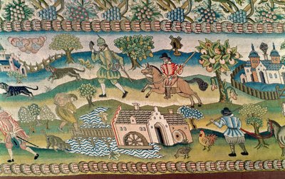 Bradford Table Carpet, detalj av scener fra livet på landsbygda, sent på 1500-tallet av English School