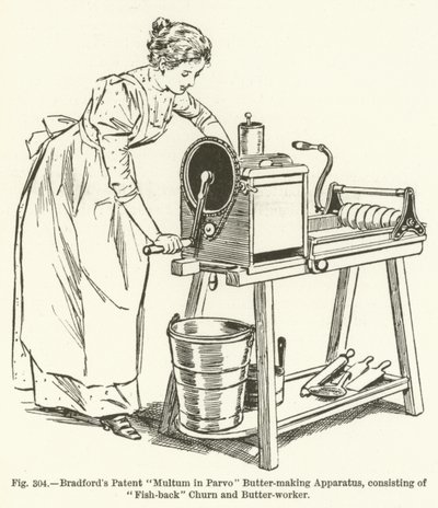 Bradfords Patent Multum i Parvo Butter-making Apparatus, bestående av Fish-back Churn og Butter-worker av English School