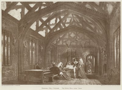 Bramhall Hall, Cheshire, The Dining Hall (litho) av English School