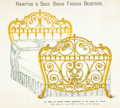 Fransk sengebunn i messing fra Hampton and Sons Catalogue of Furniture, 1902 av English School