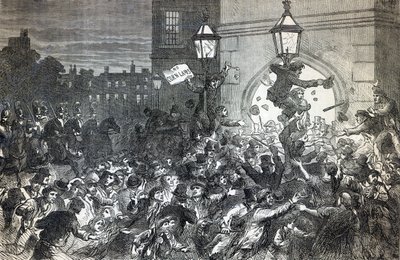 Bread Riot ved inngangen til Underhuset i 1815 av English School