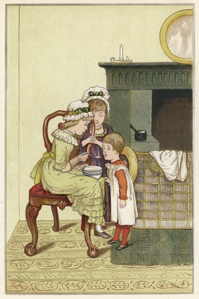 Brød og melk (fargelitografi) av English School
