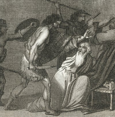 Brennus og troppene hans dreper de ærverdige mennene (gravering) av English School