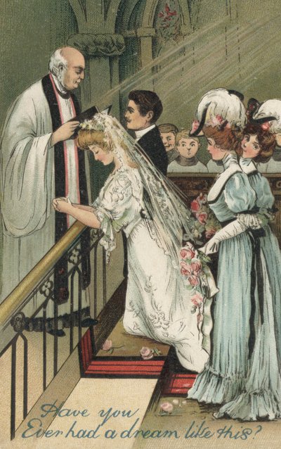Brudepiker i et bryllup (farge litho) av English School