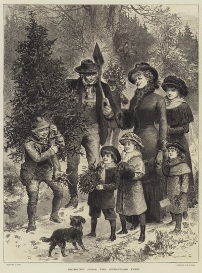 Bringing Home The Christmas Tree (gravering) av English School