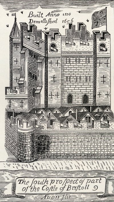 Bristol Castle, etter James Millerds kart over Bristol fra 1673, fra 