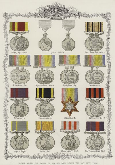 Britiske priser for tapperhet på sjø og land i løpet av de siste femti årene (chromolitho) av English School
