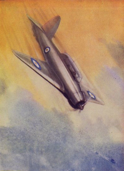 Britiske Blackburn Skua dykkebomber av Fleet Air Arm (farge litho) av English School