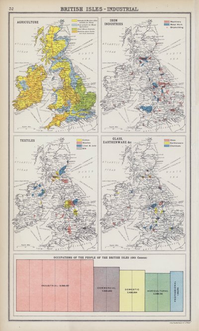 De britiske øyer, industrielt (fargelitografi) av English School