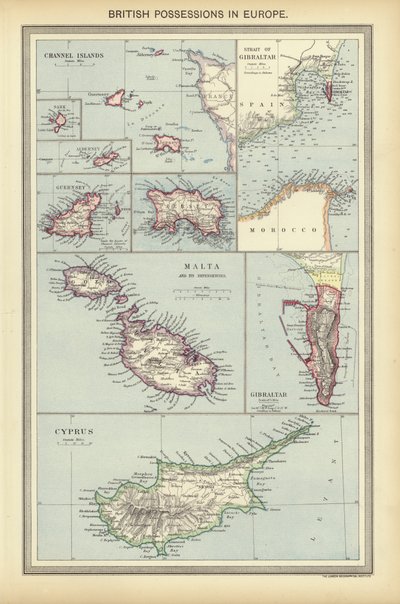 Britiske eiendeler i Europa (farge litho) av English School