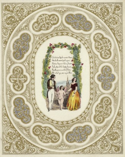 Britisk Valentine-kort med et bilde av et par med en kjerub av English School