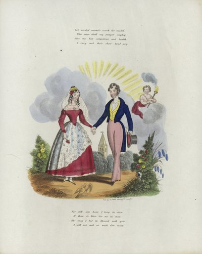 Britisk Valentine-kort med et bilde av en mann og en kvinne som holder hender av English School
