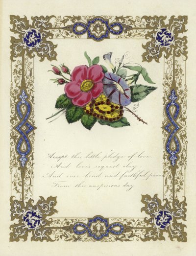Britisk Valentine-kort med et bilde av blomster av English School