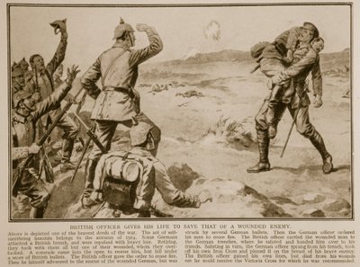 Britisk offiser gir livet sitt for å redde livet til en såret fiende, 1914-19 av English School