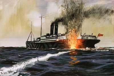Britisk skip blir truffet av en torpedo av English School