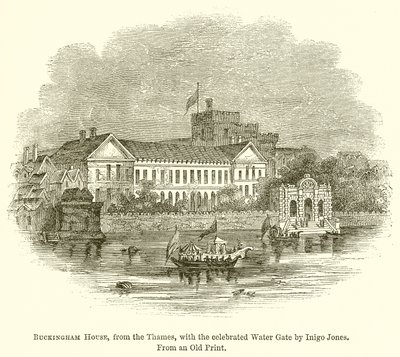 Buckingham House, fra Themsen, med den berømte vannporten av Inigo Jones av English School