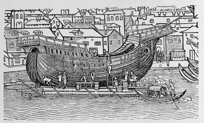 Building a Ship, fra 'The Narrative and Critical History of America', redigert av Justin Winsor, London 1886 av English School
