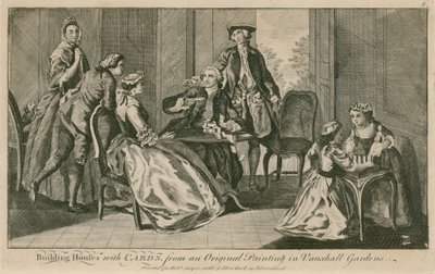 Bygge hus med kort, fra et originalt maleri i Vauxhall Gardens, London av English School