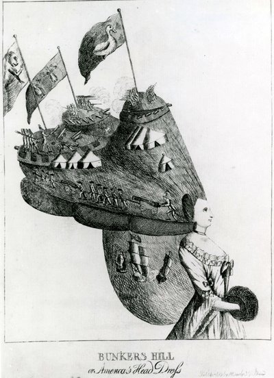 Bunkers Hill, eller Americas Head Dress, 1776 av English School