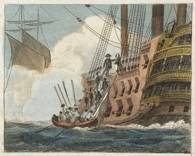 Buonaparte overgir seg til engelskmennene (farget gravering) av English School