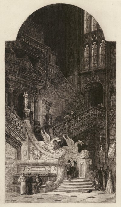 Burgos katedral, etset av CO Murray, etter David Roberts (lito) av English School