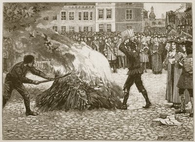 Burning of Blounts-hefte av Common Hangman, illustrasjon fra Cassells Illustrated History of England (sepia-bilde) av English School