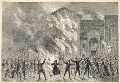 Burning of Newgate, fra et moderne trykk av English School