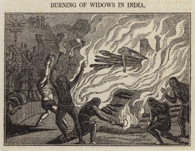 Brenning av enker i India (gravering) av English School