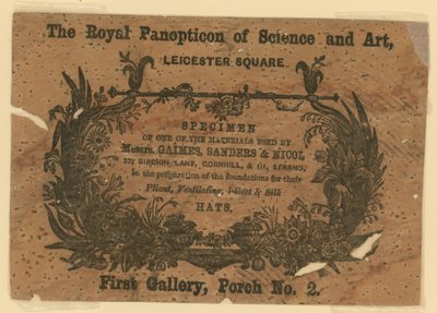 Visittkort fra The Royal Panopticon of Science and Art av English School