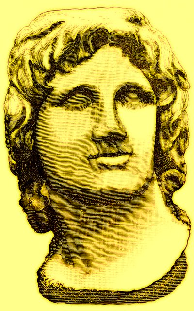 Byste av Alexander den store, fra British Museum, statue i Vatikanet, illustrasjon fra History of Rome av Victor Duruy, utgitt 1884 (digitalt forbedret bilde) av English School